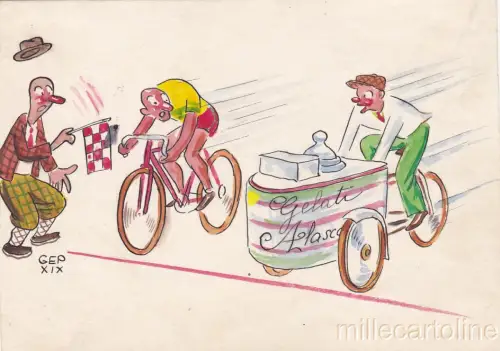 * GEP (Ill.Faschist) - Original Tempera Design - Radfahren und Eis Alaska
