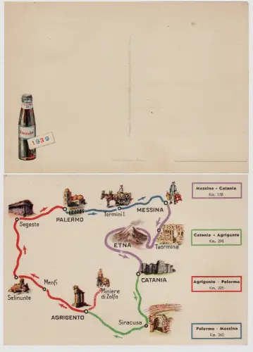 #SIZILIEN: ESSOLUBE 1939 - KARTE REGION UND ENTFERNUNGEN ZWISCHEN DEN STÄDTEN