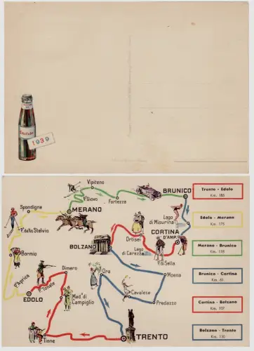 #TRENTINO - SÜDTIROL: ESSOLUBE 1939 - KARTE REGION UND ENTFERNUNGEN ZWISCHEN DEN STÄDTEN