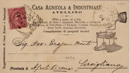#AVELLINO: Kopfstück - HAUS LANDWIRTSCHAFT & INDUSTRIE - NUDELFILTER UND LEINWAND - 1894