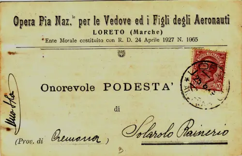 #LORETO: Kopfstück - OPERA PIA NAZ. FÜR WITWEN UND KINDER VON FLUGZEUGEN