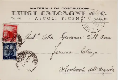 #ASCOLI PICENO: Kopfstück - L. CALCAGNI & C.- BAUSTOFFE