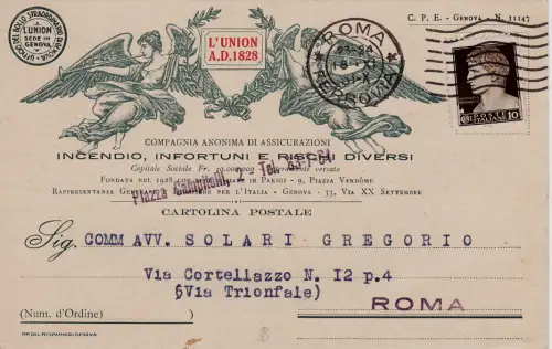 #COMPAGNIA ANONIMA DI INSURANCE L'UNION A.D.1828- GENUA - ROMA