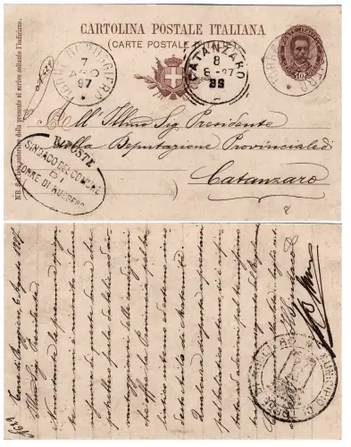 #TORRE DI RUGGIERO: 1897 - CART. POST c.10- peDEPITAZ. PROV. CATANZARO-...../.