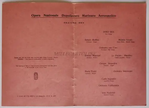 NAVIGATION - Italia Piroscafo Rex 1933 OND Marinaro Aeronautico Musica Depliant