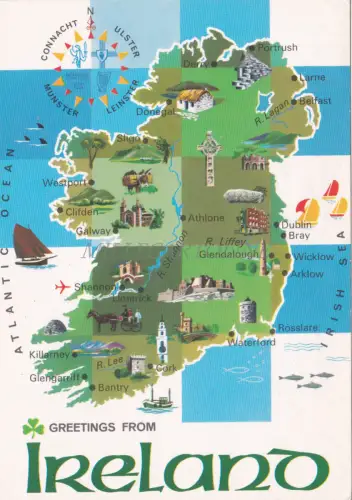 IRLAND - Grüße, illustrierte Karte