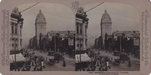 STEREOVIEW - San Francisco California - Market Street (C.H.Graves) 1900