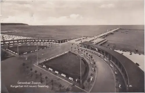 POLEN - Ostseebad Zoppot Sopot, Kurgarten mit neuem Seesteg 1934 Foto Postkarte