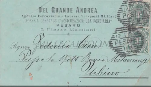 PESARO - Del Grande Andrea, Transporti Militari, Headatina, Postkarte 1893