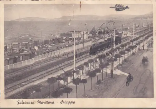 FALCONARA MARITTIMA - Strand, Postkarte 1936 Zeichnungen, Zug