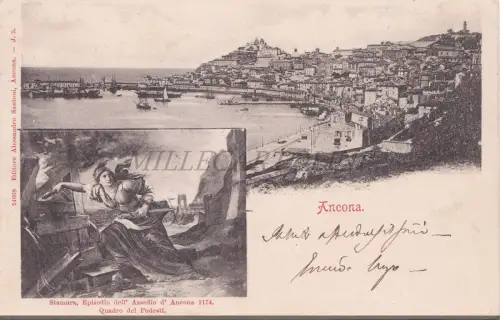 ANCONA - Ansicht, Stanzung Episode der Belagerung von 1174, Postkarte