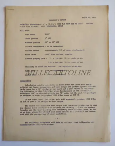 AGIP MINERARIA - Ingenieurbericht, Viskose Flüssigkeit mit Verdünnungsmittel 1957