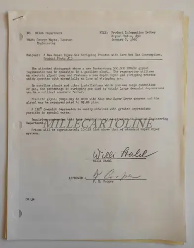 GLYCOL UNITS HOUSTON ENGINEERING - Produktinformationsbrief mit Foto 1960