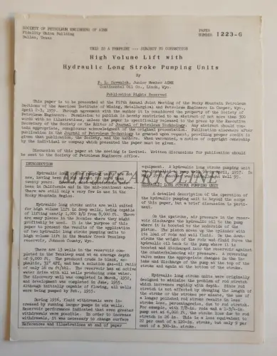 SOCIETY PETROLEUM ENGINEERS AIME - Hochvolumiger Hub mit Hydraulikpumpe. Einheiten