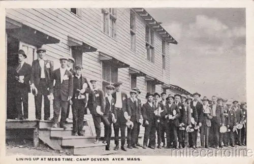 * AYER - Camp Devens, Lining Up at Mess Time 1918