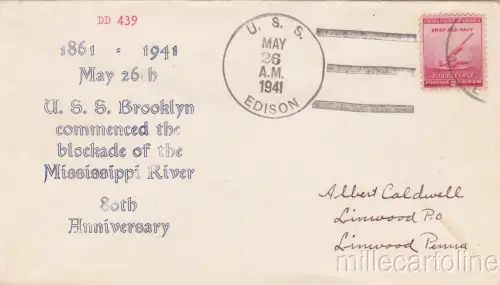 * U.S.A. COVER 1941 - Navy - U.S.S.Brooklyn, Blockade of the Mississippi River