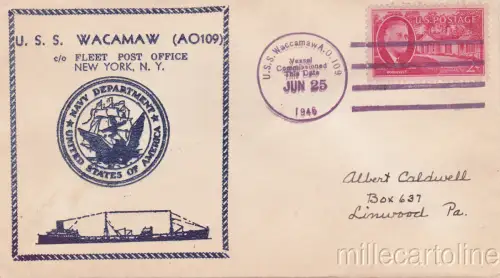 * U.S.A. COVER 1946 - Navy - U.S.S.Wacamaw, Fleet Post Office New York