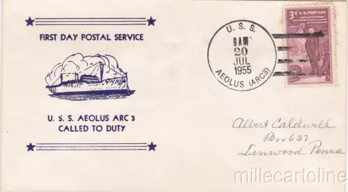 * U.S.A. COVER 1955 - Navy - U.S.S.Aeolus, First Day Postal Service