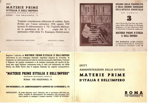 #ROHSTOFFE ITALIEN UND DES IMPERIUMS - WERBUNG / ABONNEMENT MAGAZIN