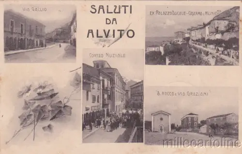 * ALVITO - Panoramen mit Kaserne, Straßen, St. Rocco und Hochzeitszug 1914