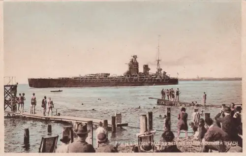 ENGLAND - H.M.S. Nelson Passing Bathing Station, Southsea, Postkarte