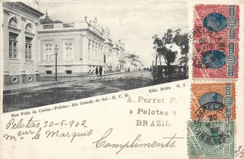 BRASILIEN - Pelotas - Rua Felix da Cunha, Rio Grande do Sul 1902 Postkarte, Briefmarken