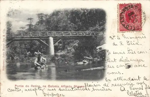 BRASILIEN - Ponte do Retiro, na Colonia Alfredo Chaves, Pelotas 1902 Postkarte Jun