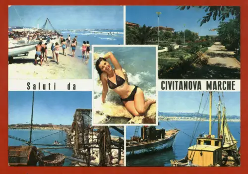 CIVITANOVA MARKEN (MAZERIERT), GRUSS MIT 4 ANSICHTEN + MÄDCHEN IM BIKINI, 1967 m