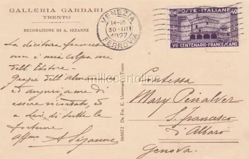 * TRENTO - Illustratore Augusto Sezanne - La Lana, Il Lino 1927 - Autogramm 