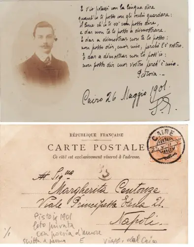 # 1901 PRIVATE FOTOKARTE MIT LIEBESGEDICHT VON CHINO AUS PISTOIA AUS KAIRO