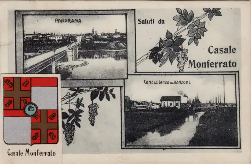 #CASALE MONFERRATO: PANORAMA UND KANAL LANZA AL RANZONE - GEKLEBTES WAPPEN