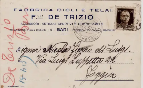 #BARI: Kopf - F.LLI DE TRIZIO - FABRIK ZYKLEN UND RAHMEN...PIRELLI REIFEN