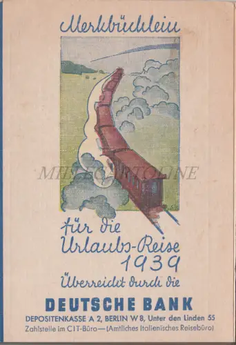 DEUTSCHE BANK MERKBUCHLEIN - Fur die Urlaubs-Reise 1939 Brochure