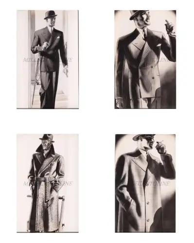 HERRENMODE - Anzüge und Mäntel, 4 Skizzenfotos um 1930
