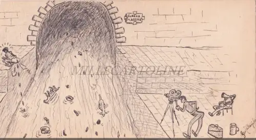 CLOACA MAXIMA Roma - Original komische Zeichnung signiert von 3 Goliardi