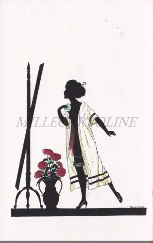 MANNI GROSZE - Frau vor dem Spiegel, Silhouette, Postkarte