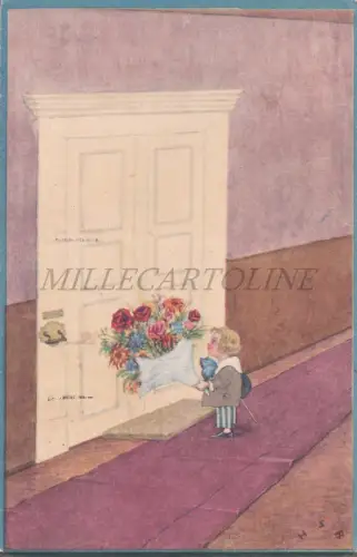 HSB - Kleiner Junge mit Blumenstrauß, Postkarte 1923