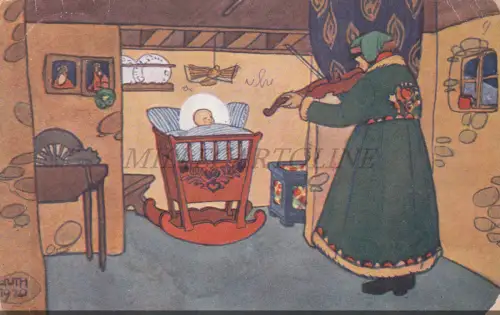 GUTH 1920, Mutter Violine Baby, Tschechien, Postkarte 1922