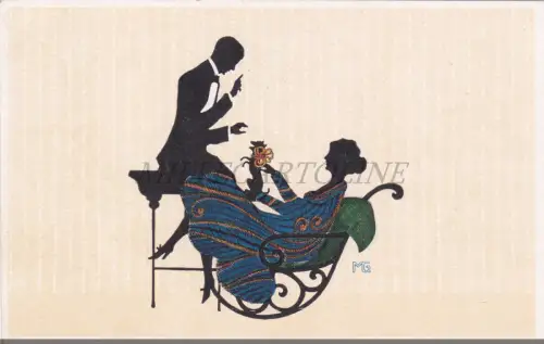 MANNI GROSZE - Frau im Schaukelstuhl, Silhouette, Postkarte