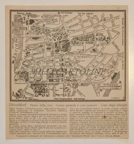DÜSSELDORF - Stadtplan, Bemerkenswerte Dinge, Hotels, Faltbare Karte 1938