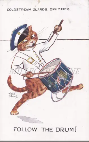 VIOLET ROBERTS - Follow the Drum! Coldstream Guards Schlagzeuger, Katze, Postkarte