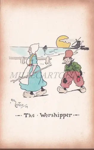 REG CARTER - The Worshipper, Quaint Dutch Postcard 1909