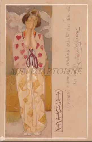 RAPHAEL KIRCHNER - Japanese Woman, IRIS, Postcard 1917 WWI Arturo de Vecchi