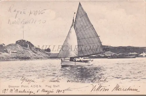 JEMEN - Dampfgarer, Flaggenstab, Aden, Postkarte 1903