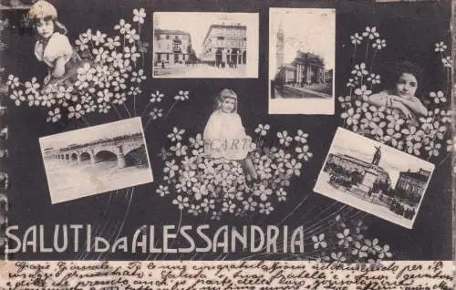 ALEXANDRIA - Gruss 1906 Panoramen mit Kindern und Blumen - Postkarte