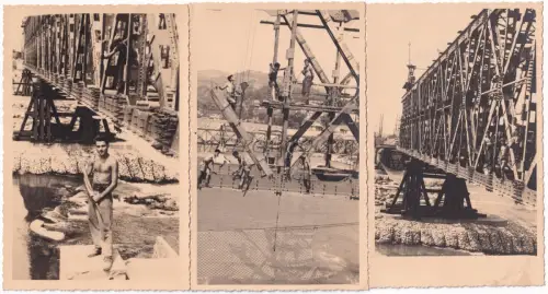 MONCALIERI - Bau Brücke über den Fluss Po 1946 Zwei Fotos und eine Fotokarte