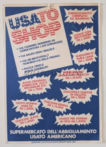 GEBRAUCHTSHOP - Amerikanischer Gebrauchtkleider-Supermarkt, Rom 1980 Karton