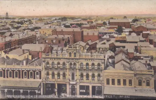 NEUSEELAND - Panoramablick auf Invercargill vom Turm der Post, Postkarte