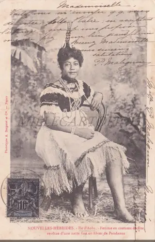 VANUATU - Neue Hebriden, Insel Aoba, Damen Festkostüm, Postkarte 1904