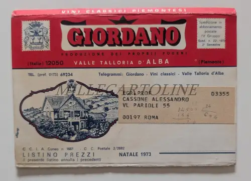 GIORDANO VINI - Weihnachtsliste 1973 Klappkarte Valle Talloria d'Alba